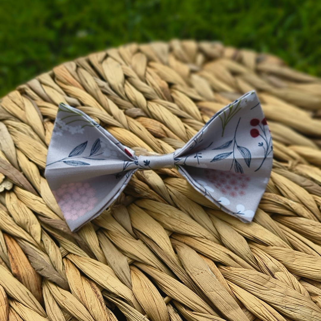 Gray Floral Dog Bowtie
