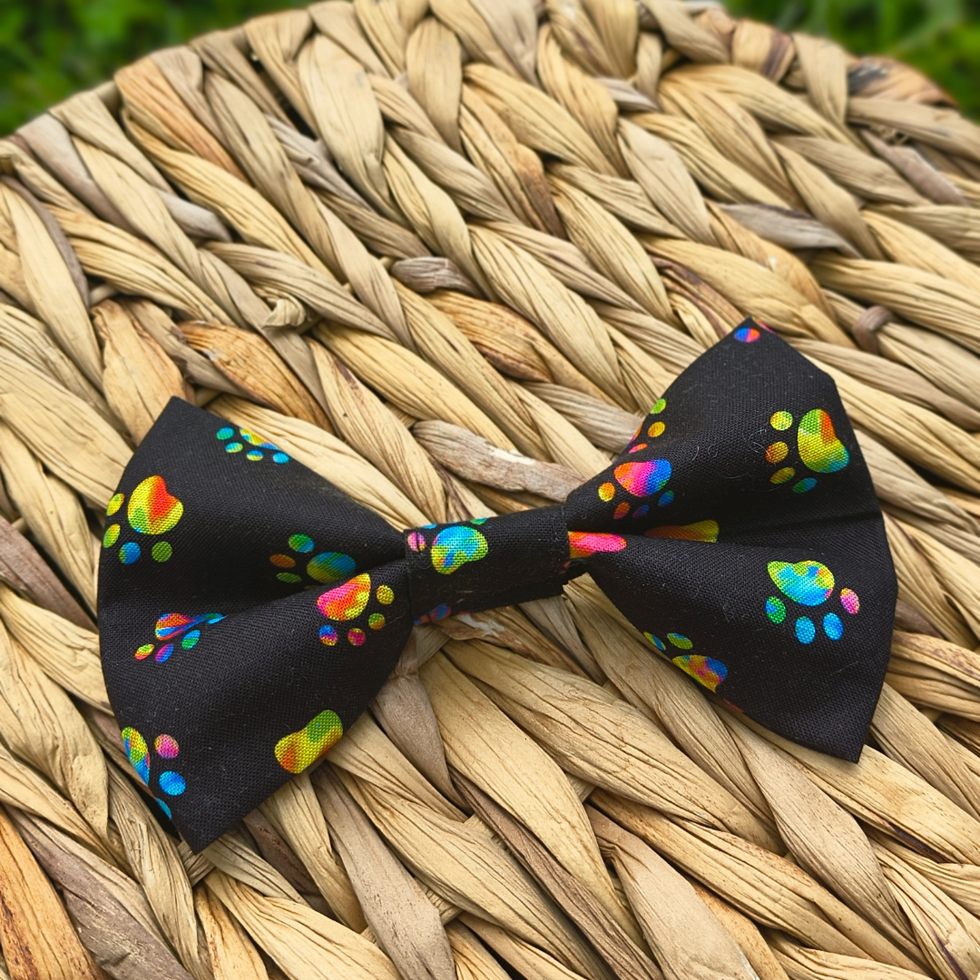 Black Paw Print Dog Bowtie